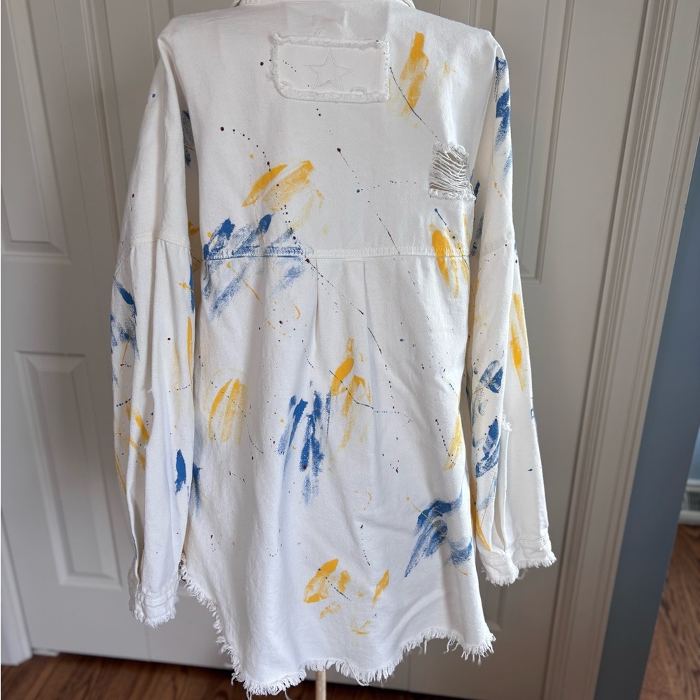 POL White Jean Jacket with Blue and Yellow Accents - Picture 4 of 12